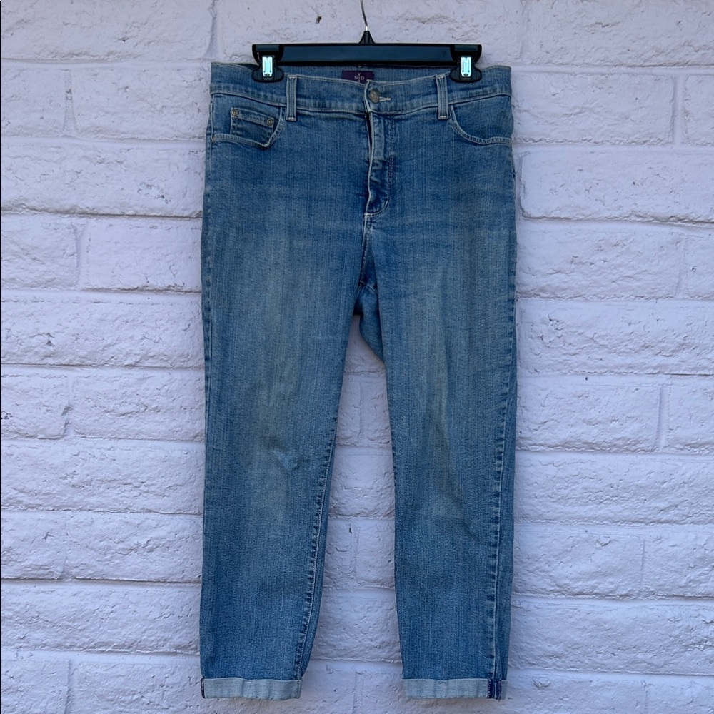 NYDJ Petites Blue Cropped Jeans with Embroidered Back Pockets